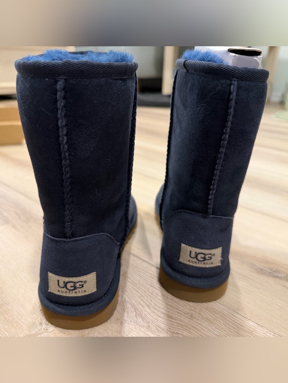UGG Australia Navy Suede Short Boots with Blue Shearling Size 5